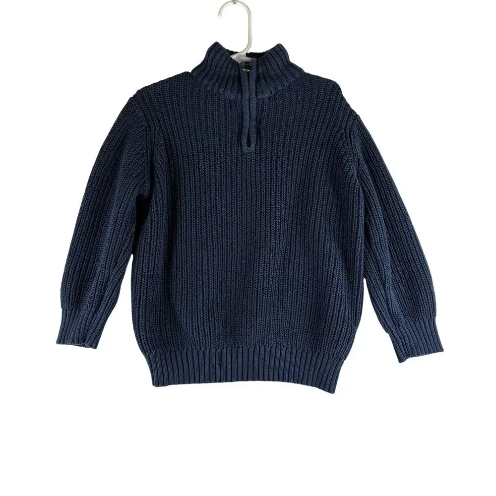 Childrens Place Boys 4T 1/4 Zip Knit Sweater Navy Blue Preppy Warm Pullover